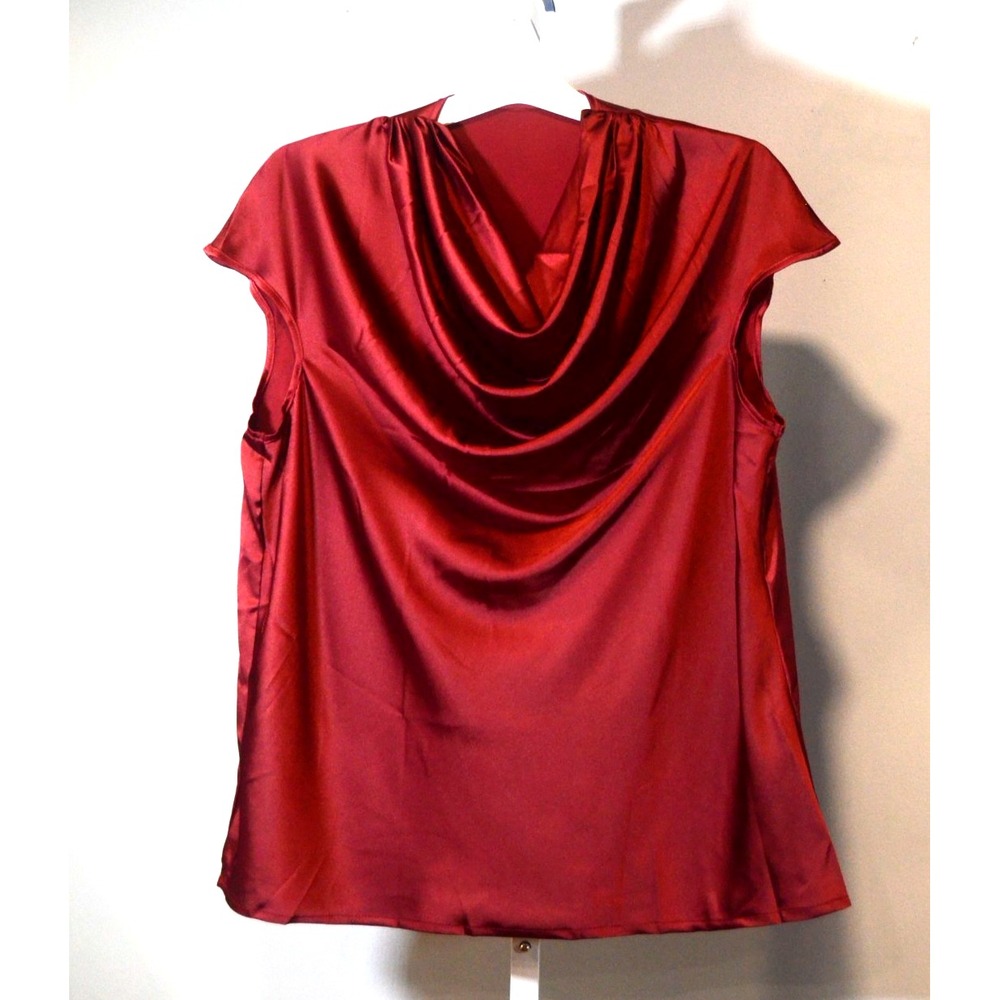 Unbranded Size XXL Wine Cowl Neck Blouse Shoulders Ruched Sleeveless Silk-Like